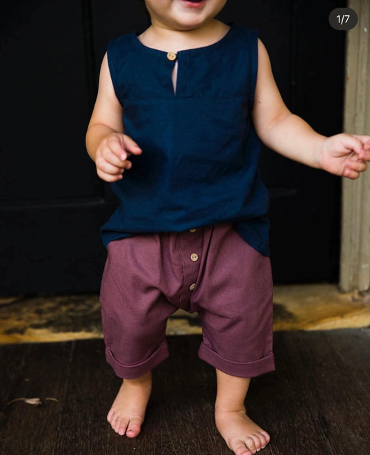 Boys Cotton Shorts Khaki & Plum