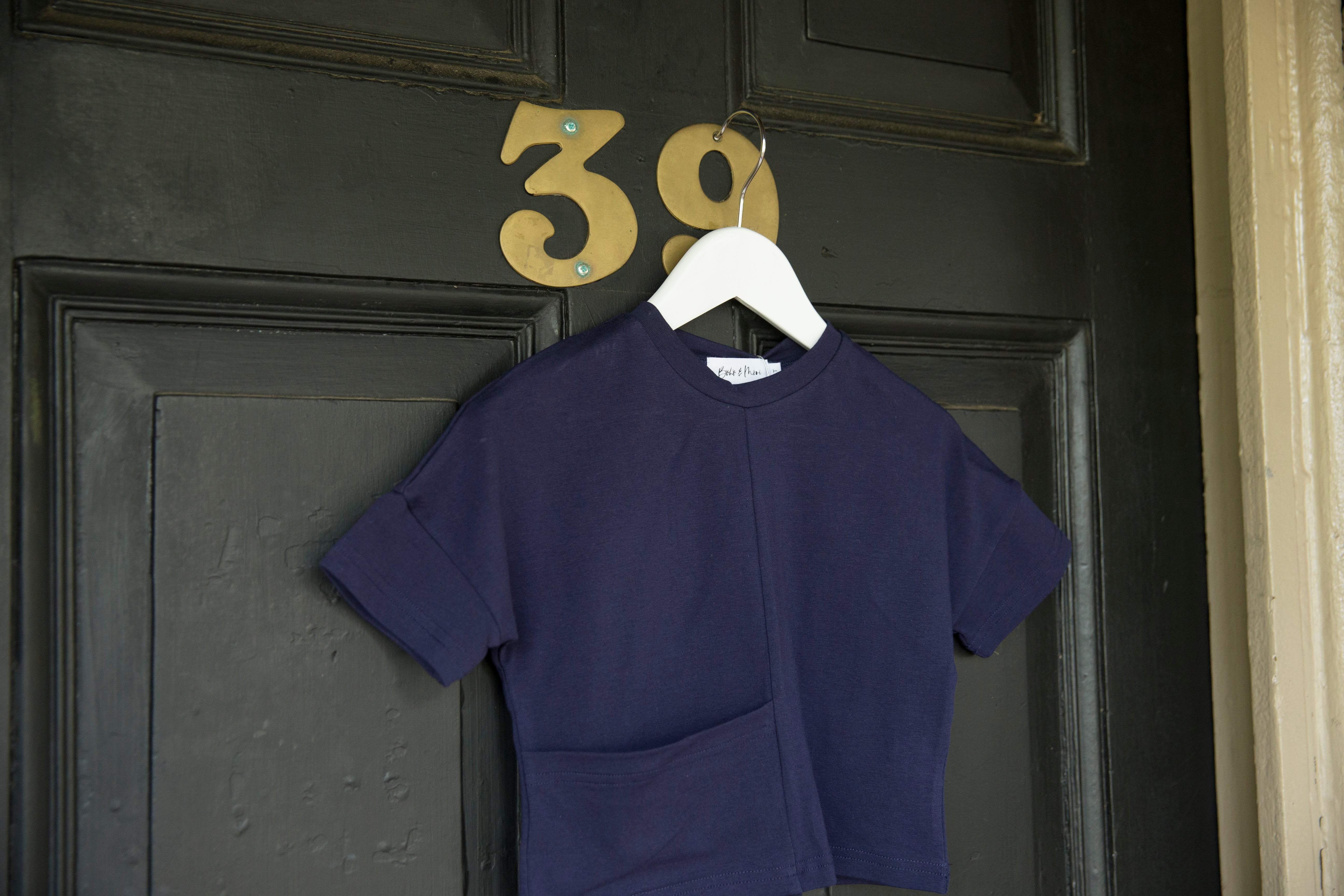 Navy Blue Cotton Slouch T-SHIRT with pocket...